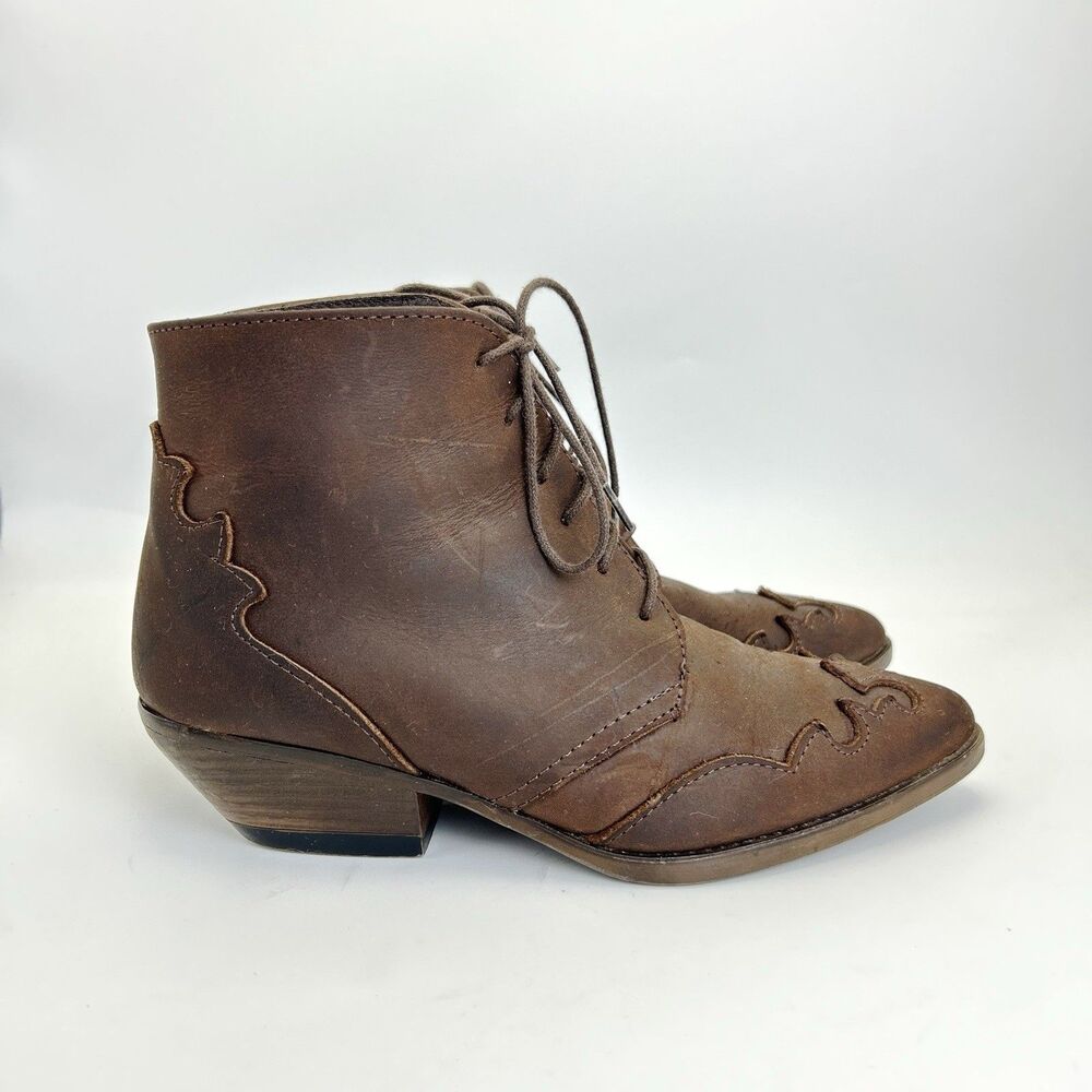 Ortiz & Reed Harris Hawk Western Ankle Bootie Womens 6 Brown Leather Made Spain